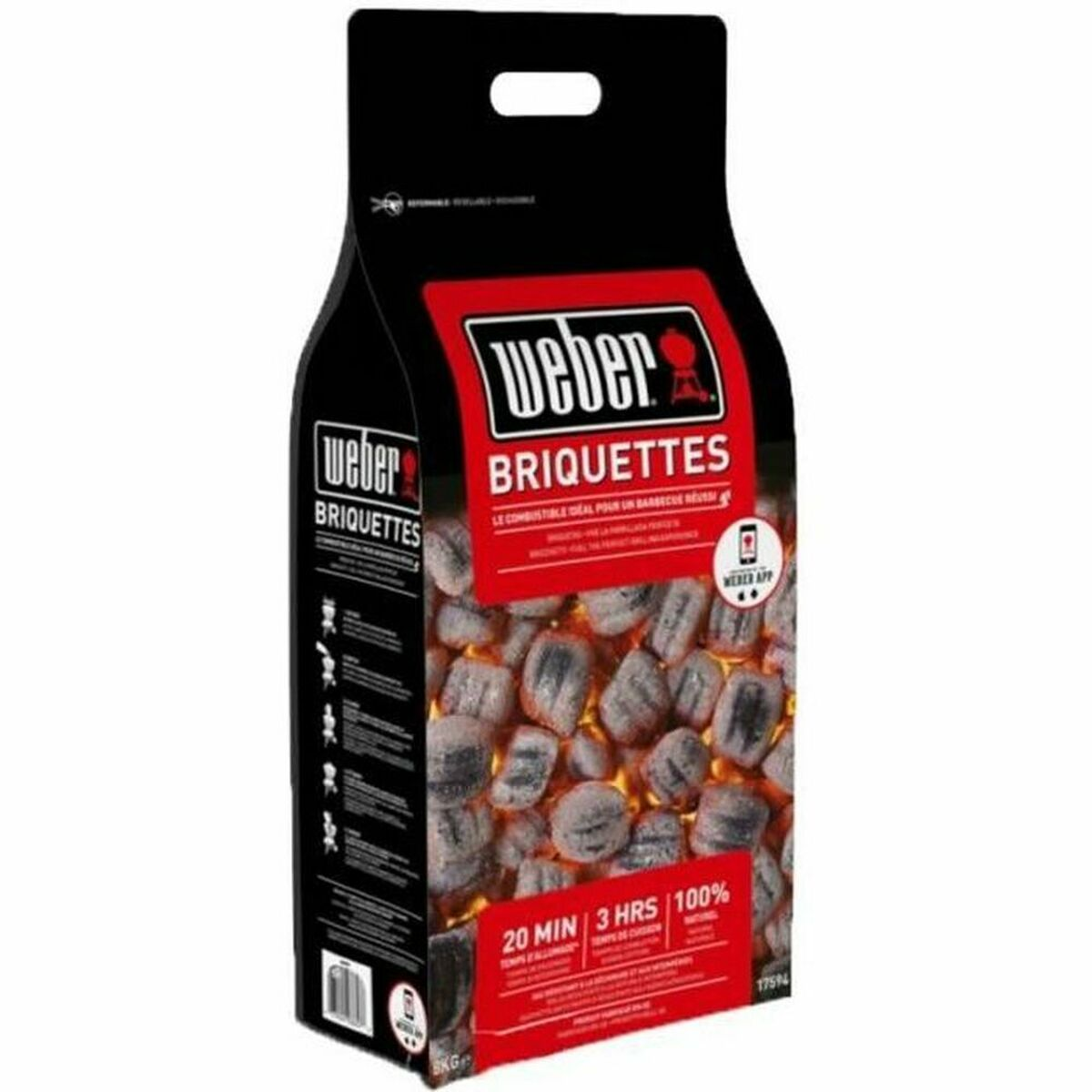 Briquettes Weber en bolsa negra con ventana, 5kg.
