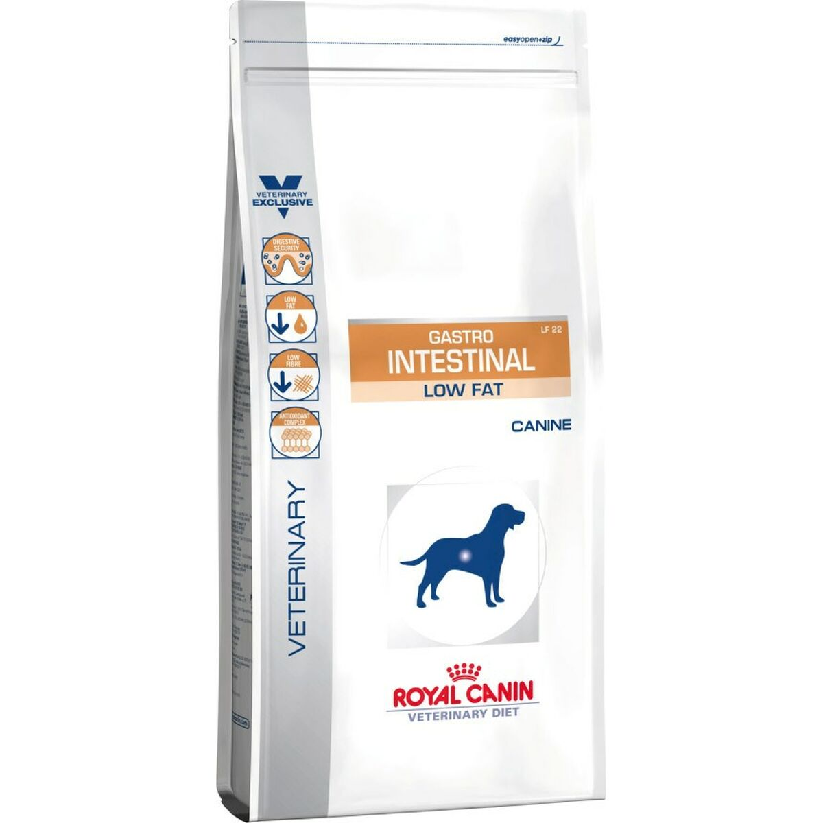 Torba z karmą dla psów z oznaczeniem Royal Canin Veterinary Gastro Intestinal Low Fat.