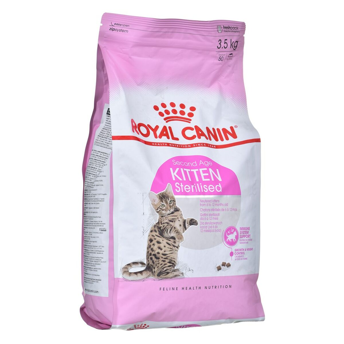 Worek karmy dla kotów Royal Canin Kitten Sterilised, 3,5 kg, z grafiką kociaka.