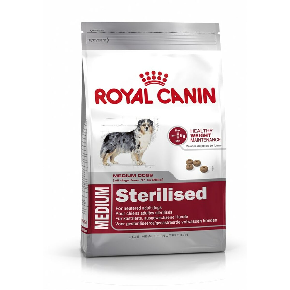 Bolsa Royal Canin para perros adultos medianos esterilizados.