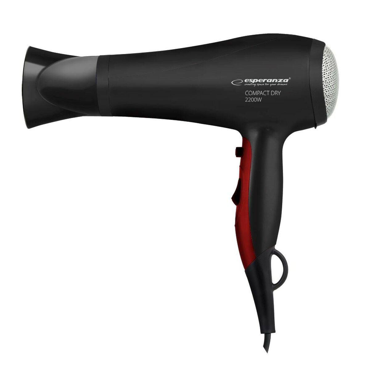 Sèche-cheveux noir avec accents rouges et logo Esperanza.