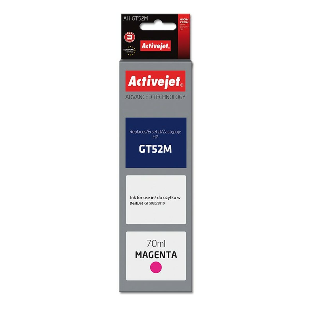 Confezione inchiostro magenta Activejet, modello GT52M.