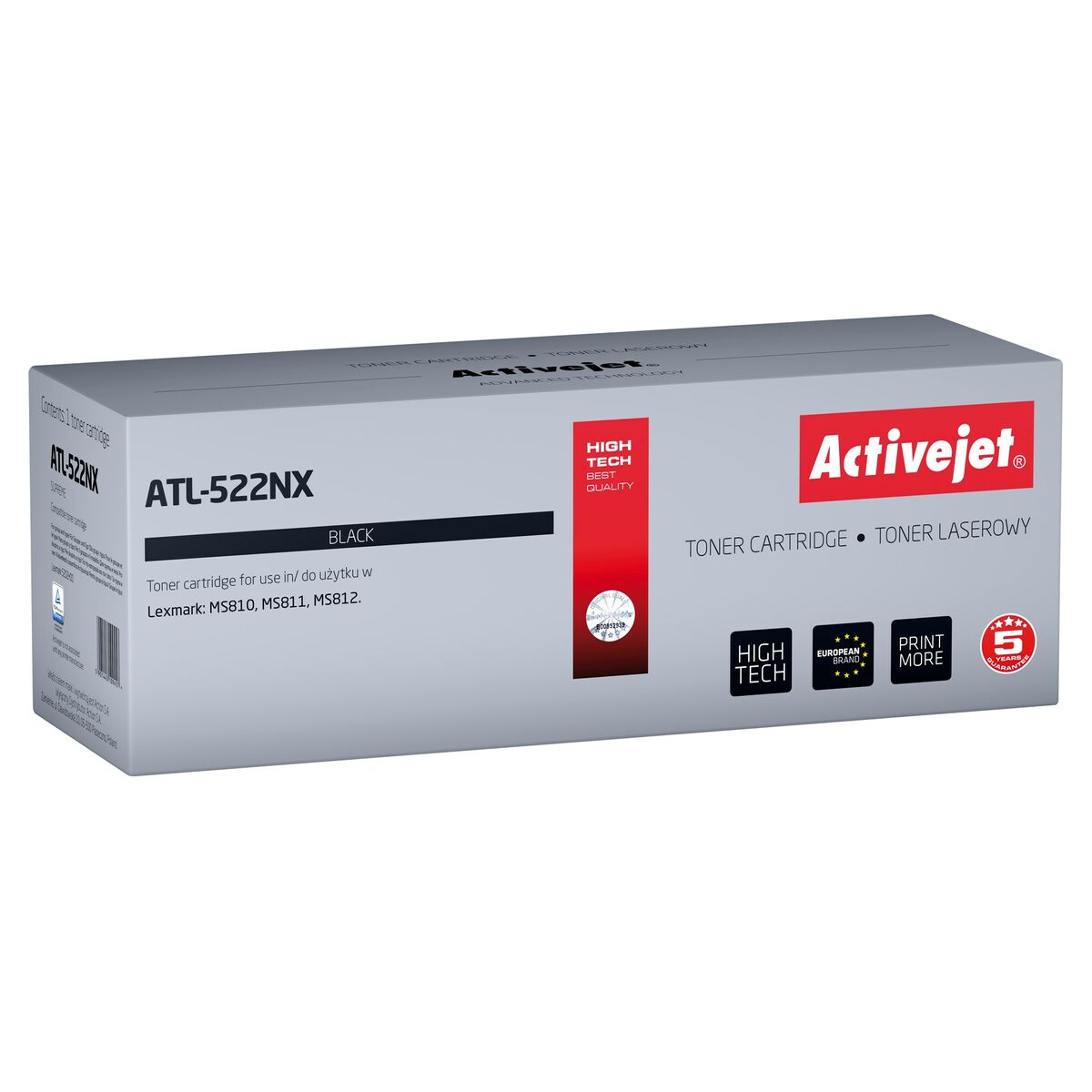 Szare pudełko z czarnym tonerem Activejet ATL-522NX.