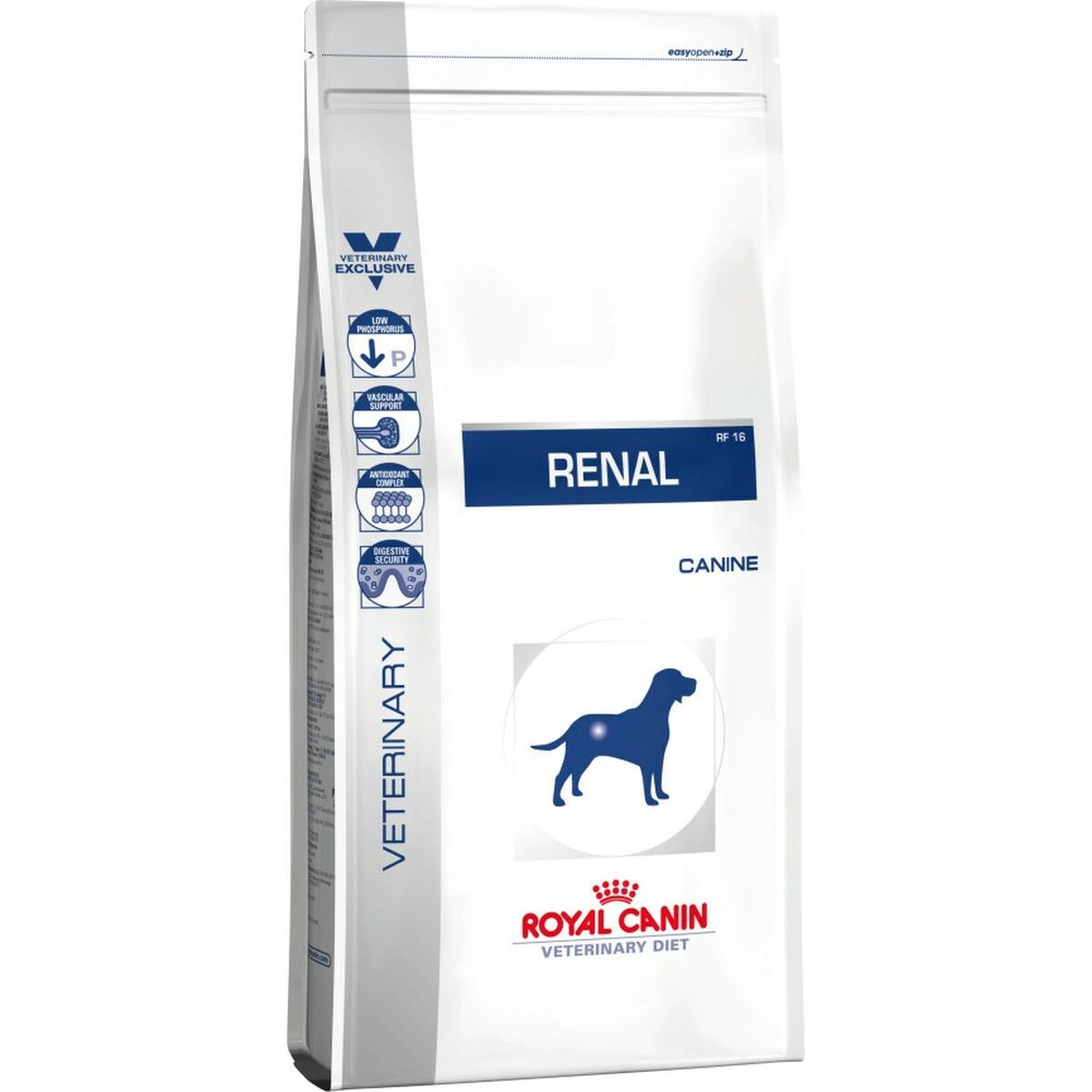 Bolsa de comida Royal Canin Renal para perros con silueta.