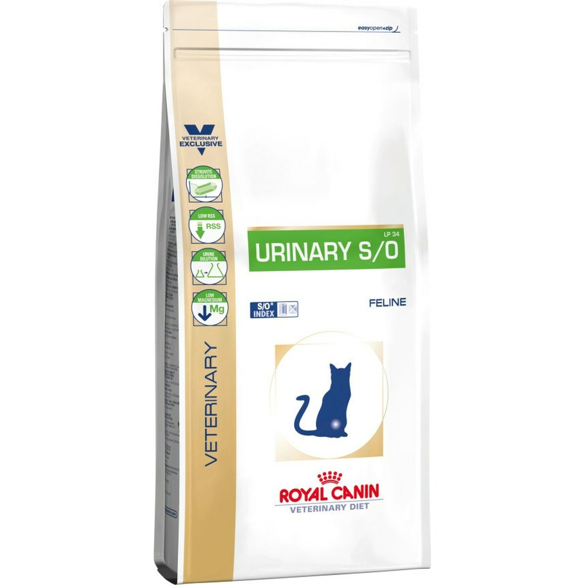 Torebka karmy dla kotów Royal Canin Urinary S/O ze stylizowanym niebieskim kotem.