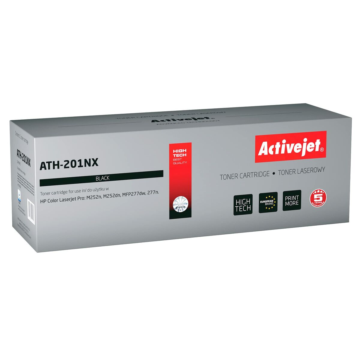Una scatola grigia per una cartuccia toner nera Activejet ATH-201NX.