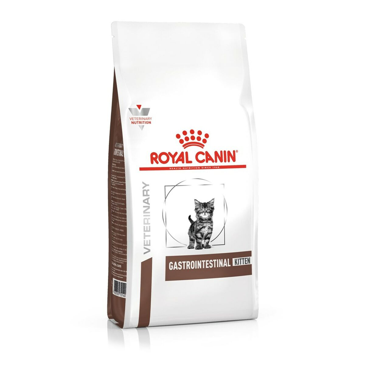 Una bolsa blanca de comida Royal Canin para gatitos con problemas gastrointestinales.