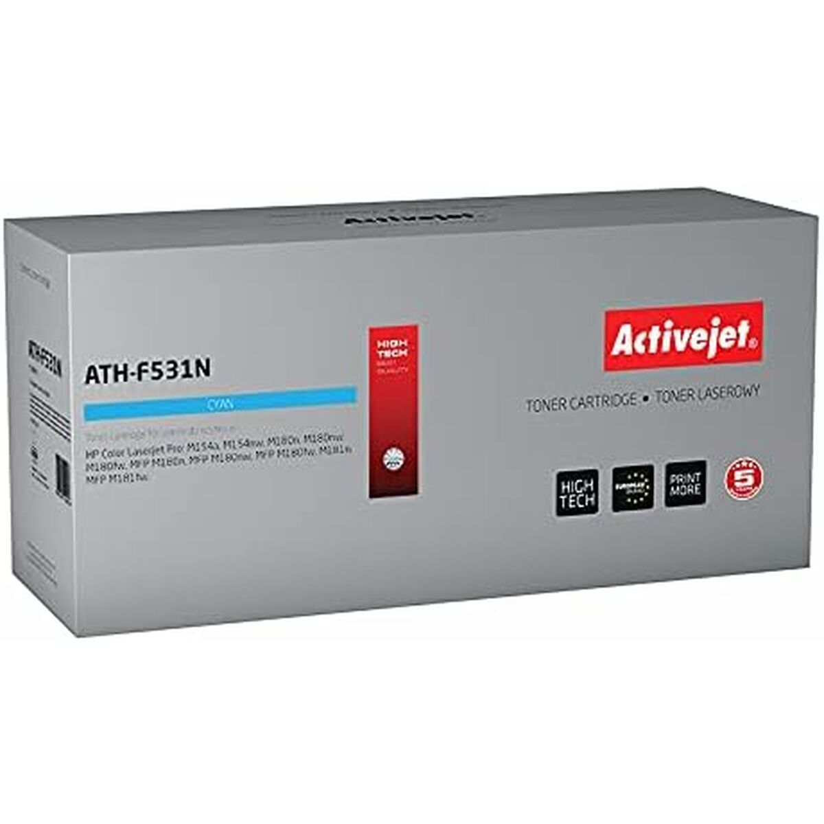 Szare pudełko z tonerem Activejet, model ATH-F531N, cyjan.