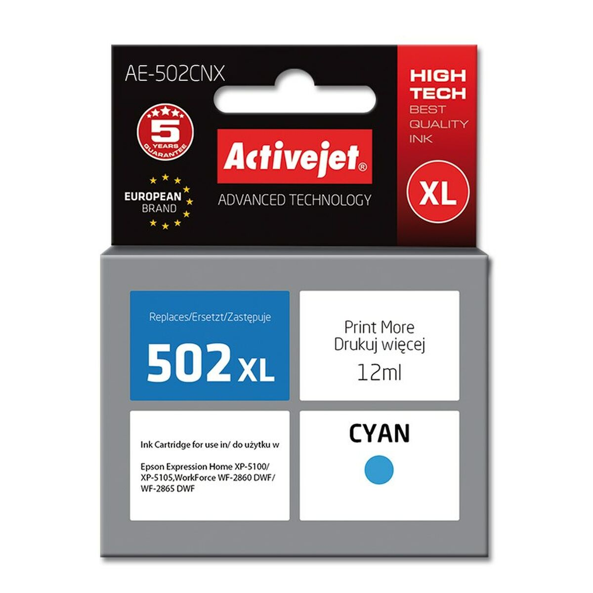 Scatola per una cartuccia d'inchiostro ciano, modello 502 XL Activejet.