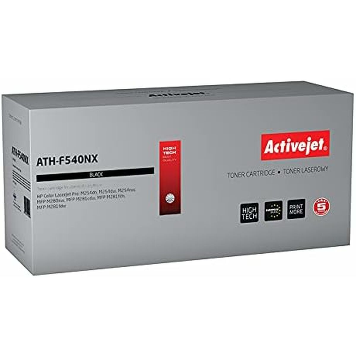 Szare opakowanie kartusza z czarnym tonerem Activejet ATH-F540NX.