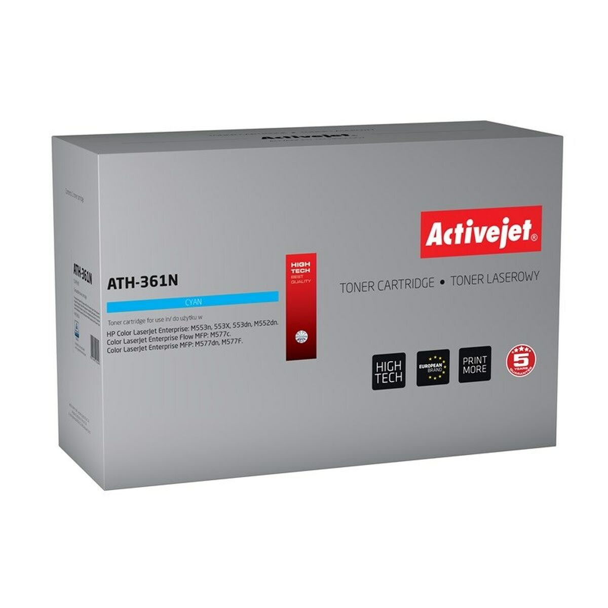 Scatola grigia con toner ciano Activejet, modello ATH-361N.