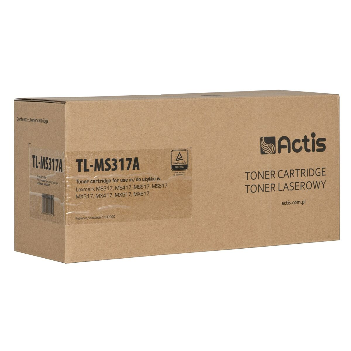 Brązowe kartonowe opakowanie na toner Actis TL-MS317A.