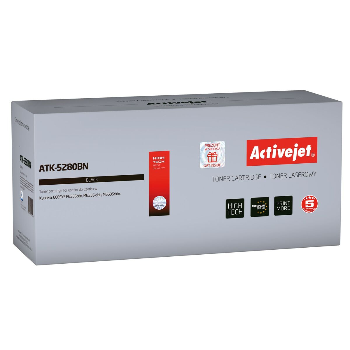 Pudełko czarnej kasety z tonerem Activejet ATK-5280BN.