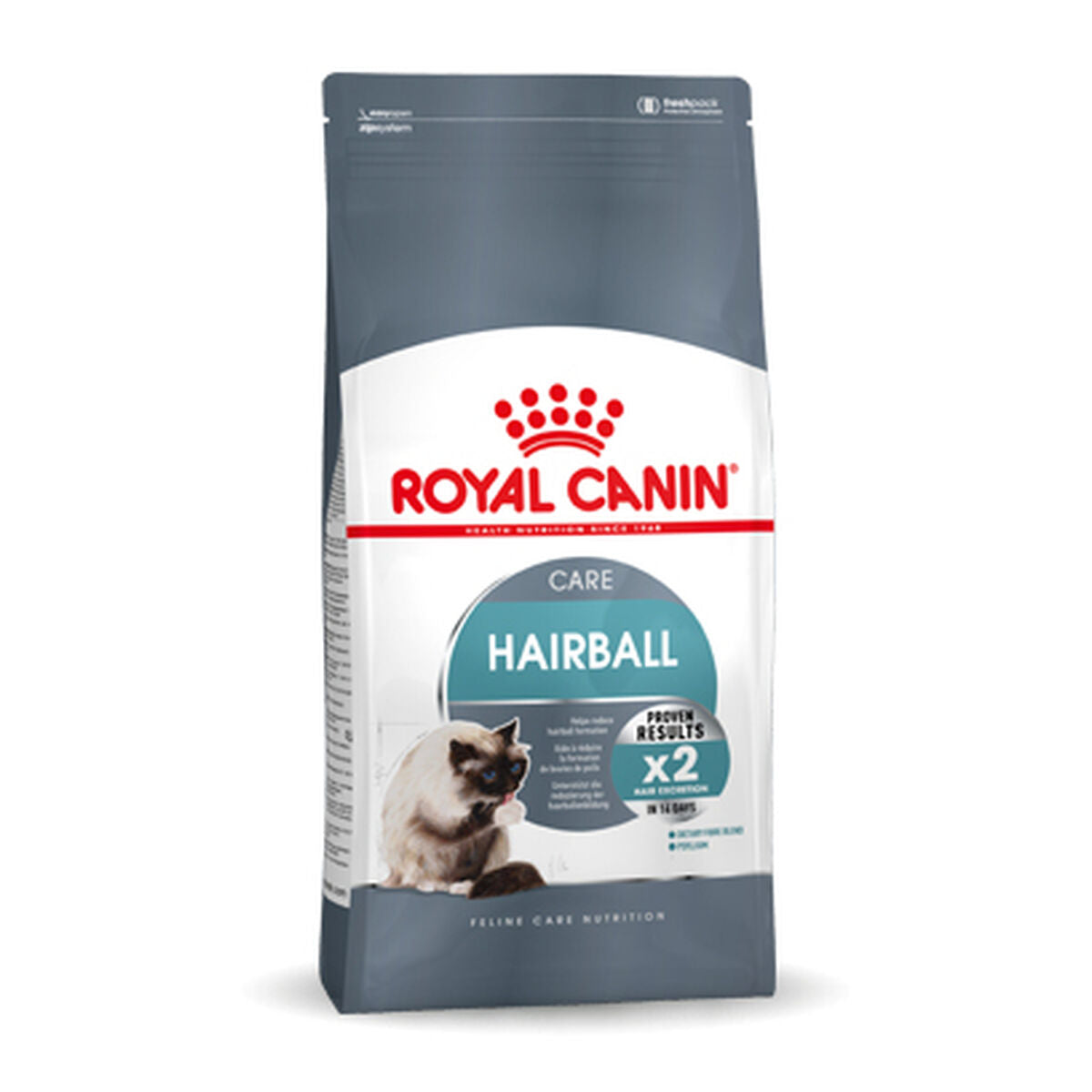 Torba karmy dla kotów Royal Canin Hairball z kotem i pieczęcią "x2".