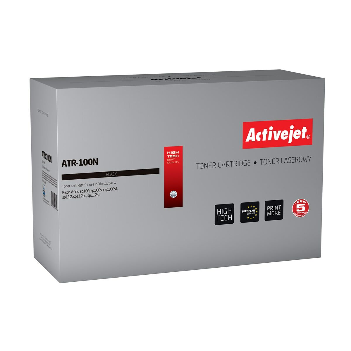 Szare pudełko na czarny toner ATR-100N z etykietami.