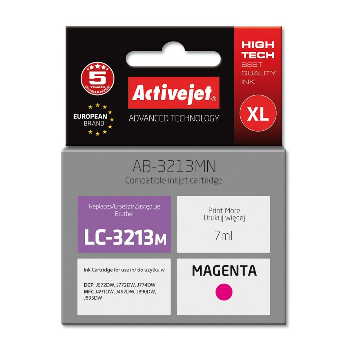 Confezione di una cartuccia d'inchiostro magenta XL LC-3213M Activejet.