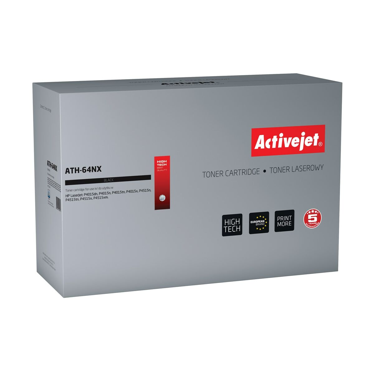 Pudełko czarnego tuszu Activejet ATH-64NX z informacjami o produkcie.
