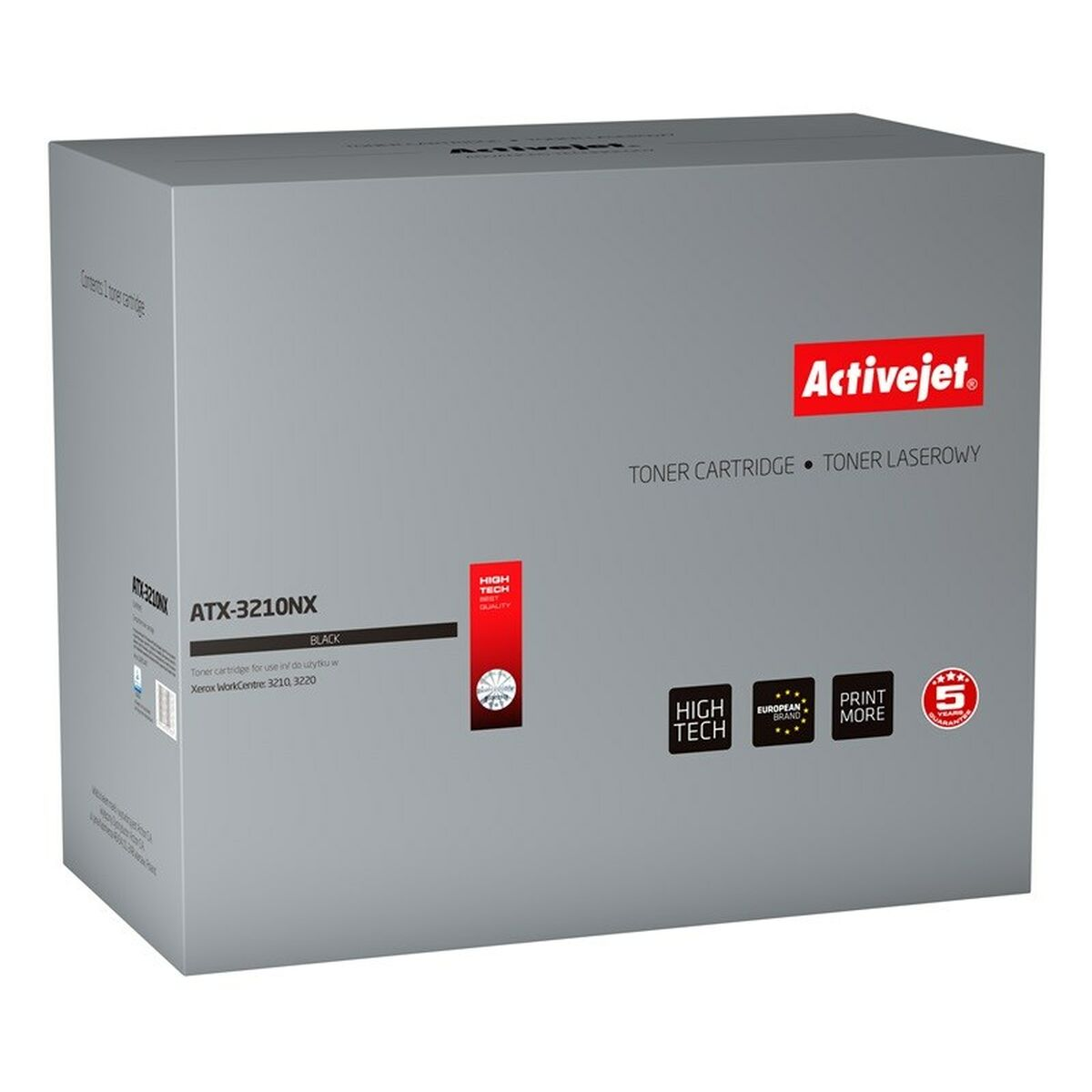 Szare pudełko z czarnym nadrukiem: toner Activejet ATX-3210NX czarny.