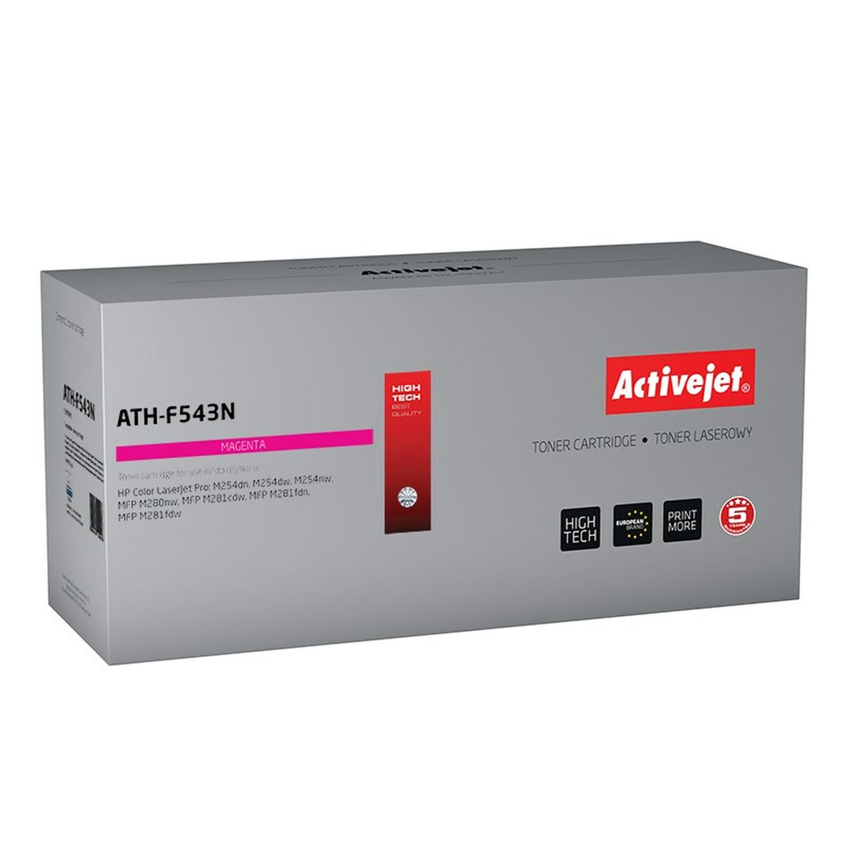 Pudełko kartridża Activejet Magenta, model ATH-F543N, z detalami produktu.