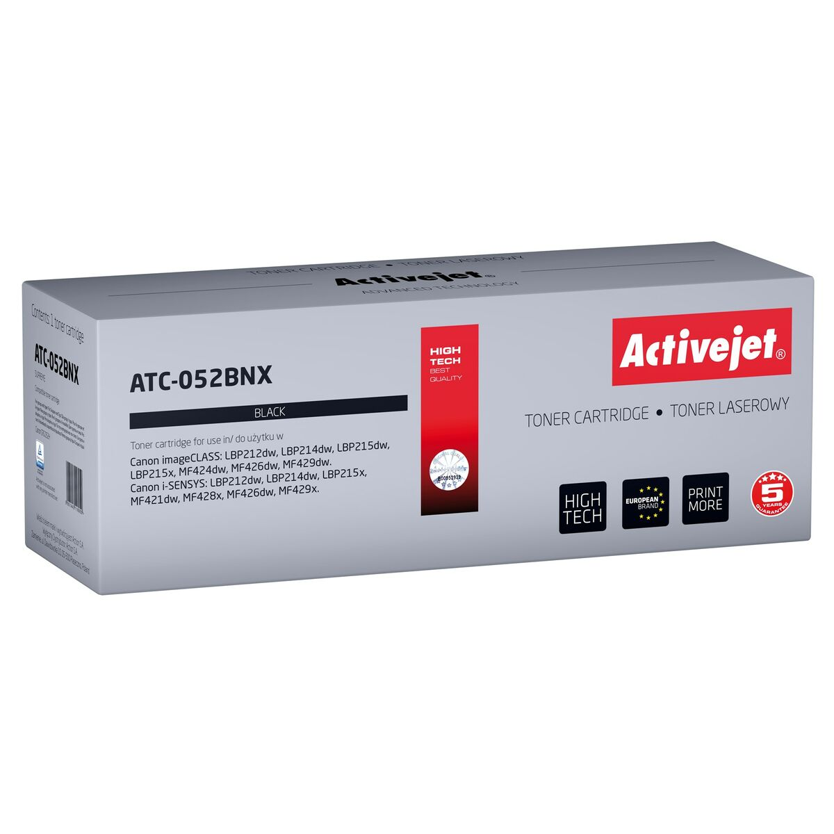 Szare pudełko z czarnym napisem na czarny toner Activejet.