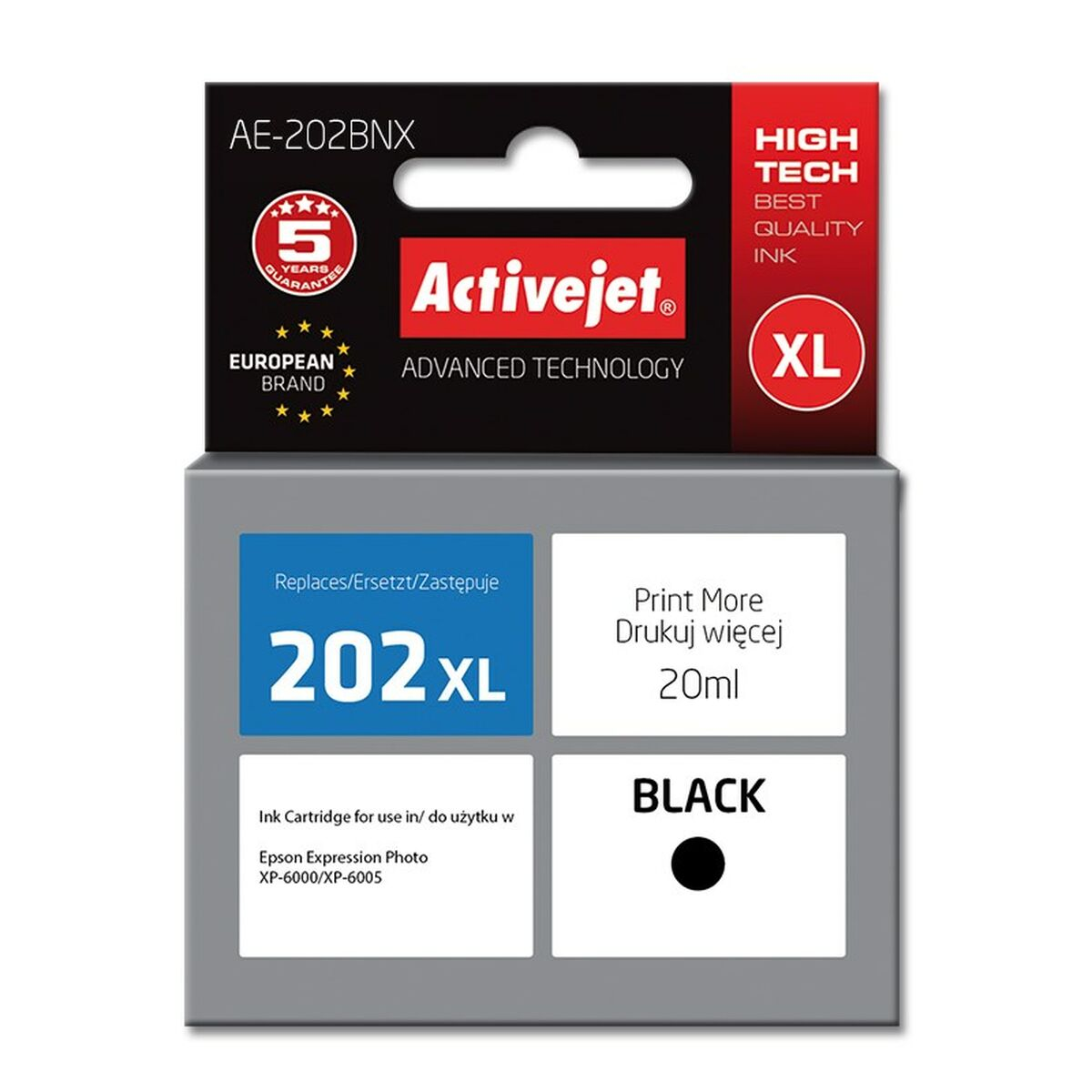 Confezione per cartuccia d'inchiostro nera Activejet 202XL per stampanti Epson Expression Photo.
