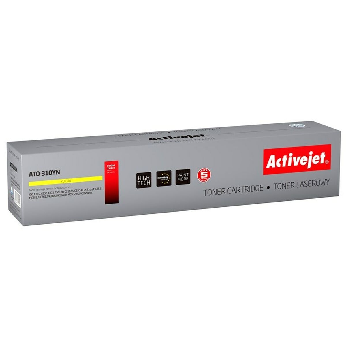 Żółty toner Activejet ATO-310YN w pudełku.