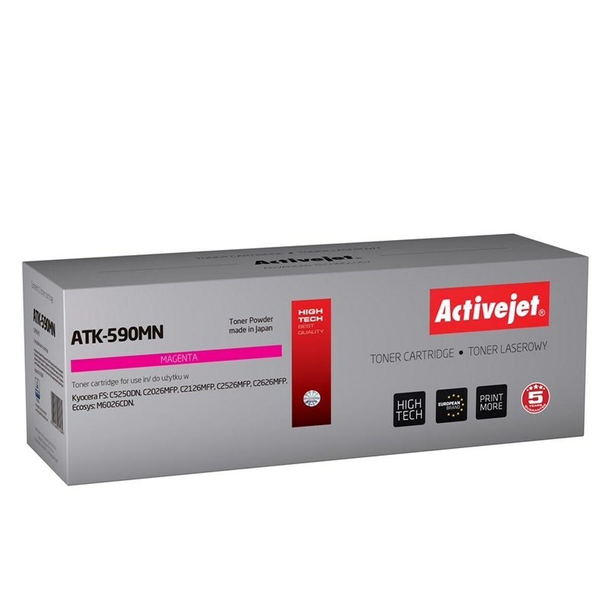 Pudełko z magenta Activejet ATK-590MN wkładem tonerowym.