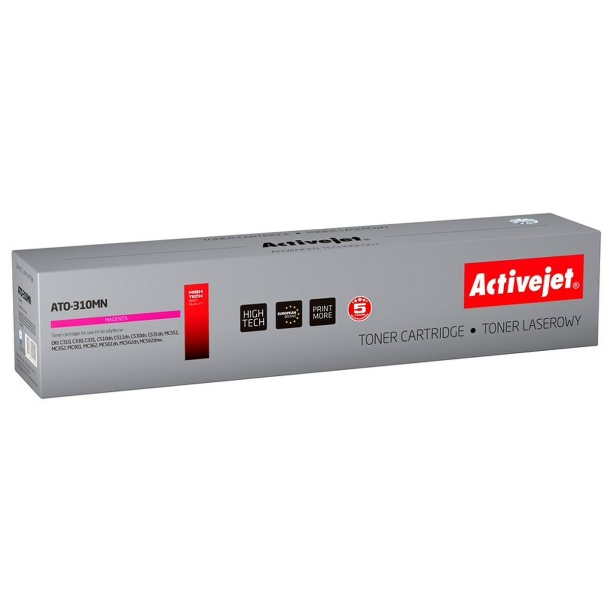 Magentowy toner Activejet ATO-310MN w opakowaniu.
