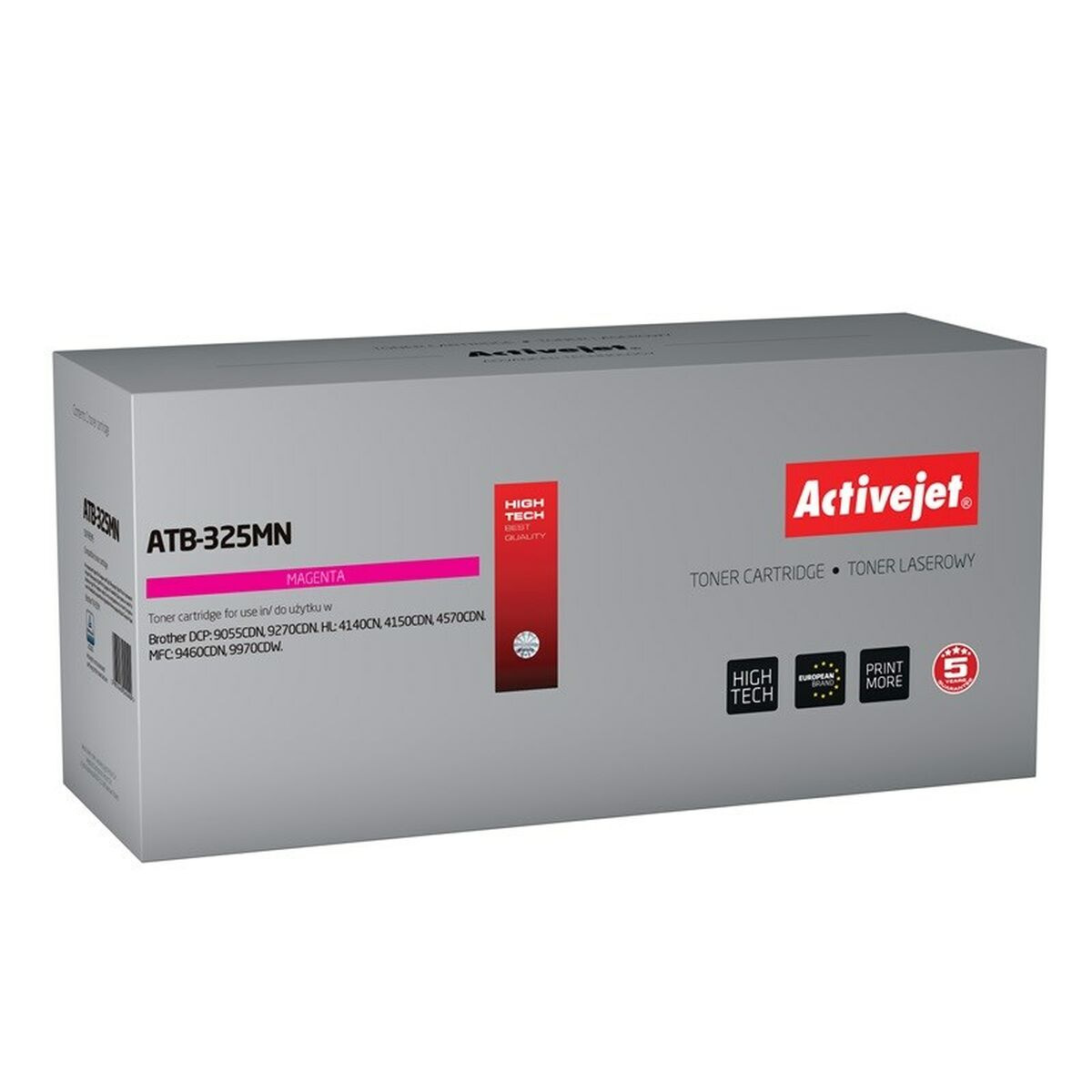 Szare opakowanie magenta tonera Activejet, model ATB-325MN.