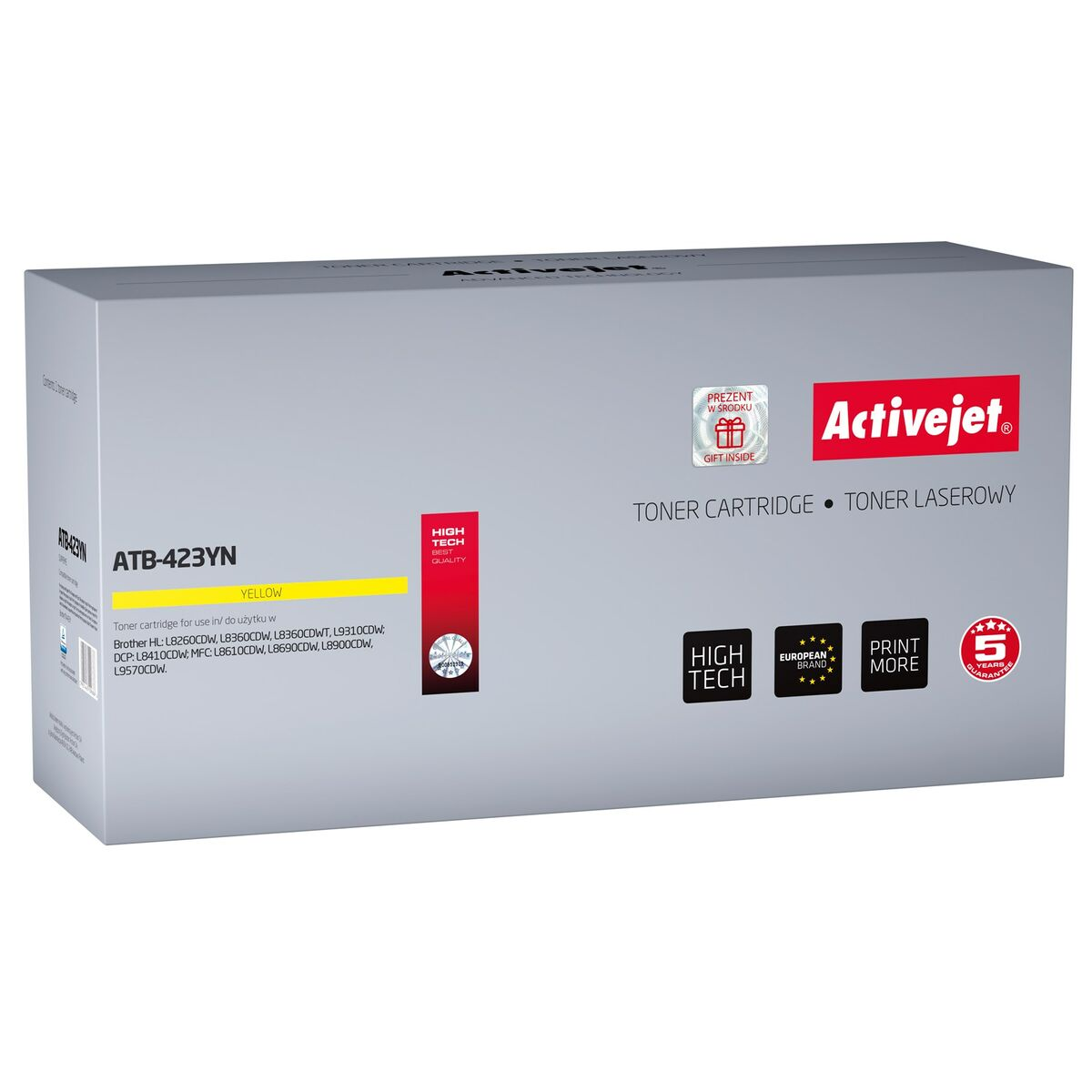 Scatola toner giallo, modello ATB-423YN, per stampanti Brother.