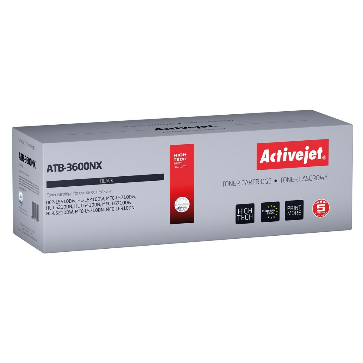 Czarny toner ATB-3600NX firmy Activejet z detalami tekstowymi.