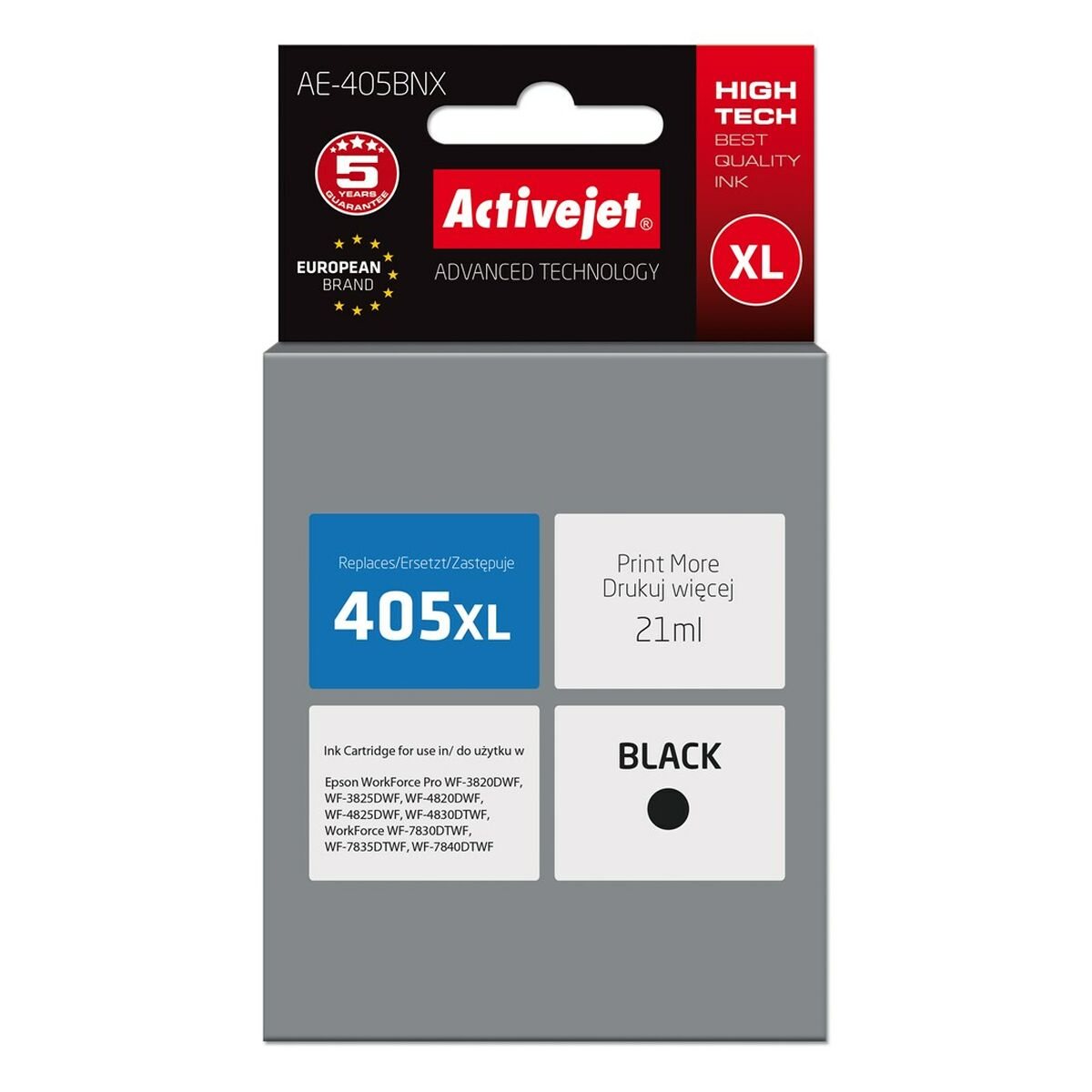 Czarny tusz Activejet 405XL, 21ml, rozmiar XL, do drukarek Epson WorkForce.