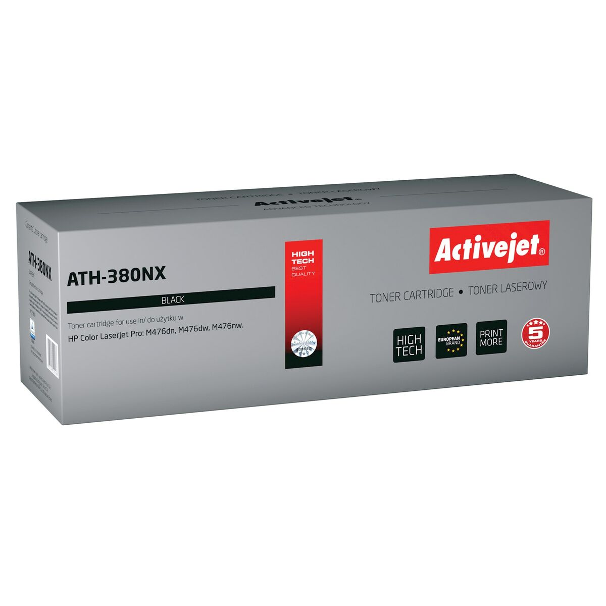 Caja de un cartucho de tóner negro Activejet ATH-380NX para impresoras HP LaserJet Pro.