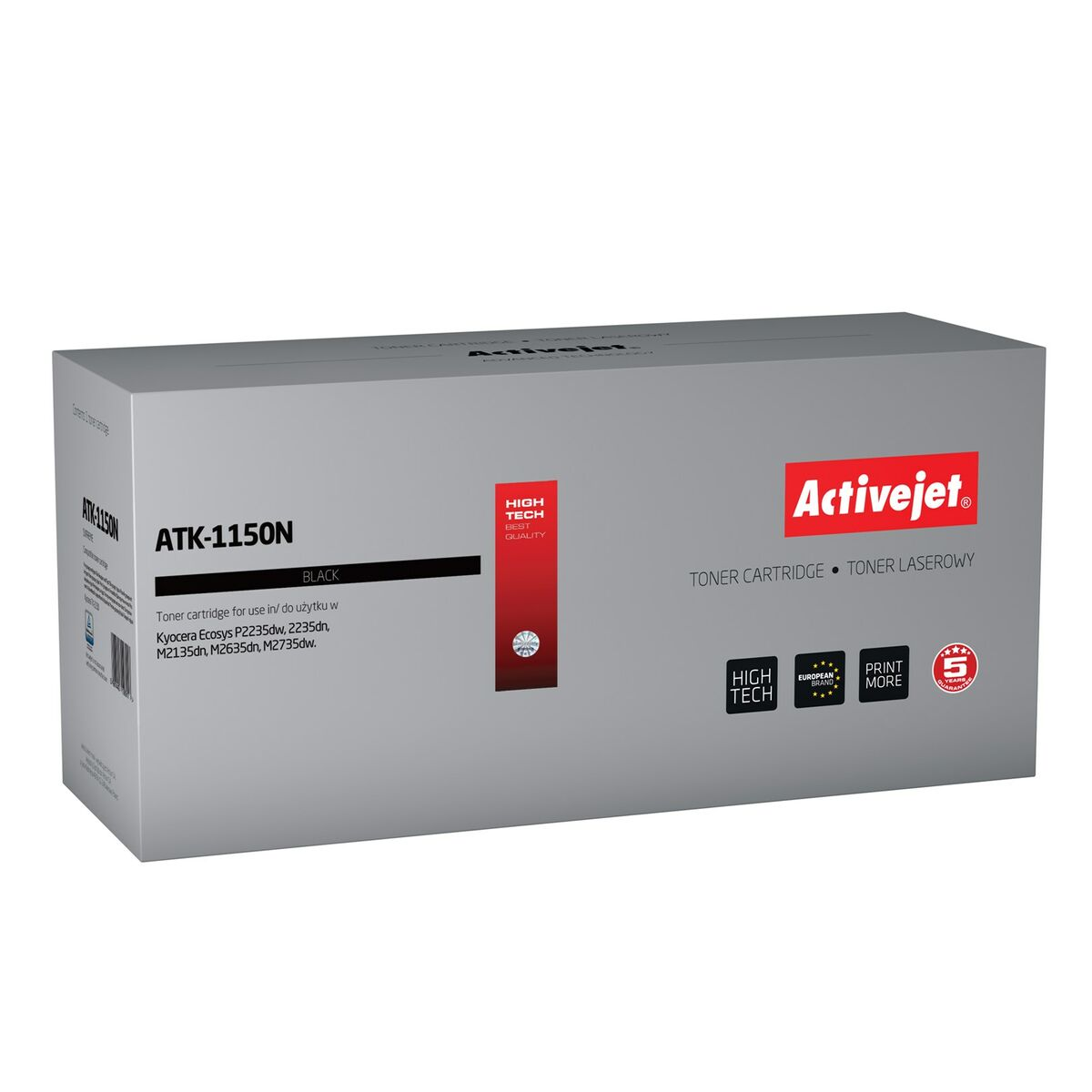 Szare pudełko na czarny toner Activejet ATK-1150N, kompatybilne z drukarkami Kyocera.
