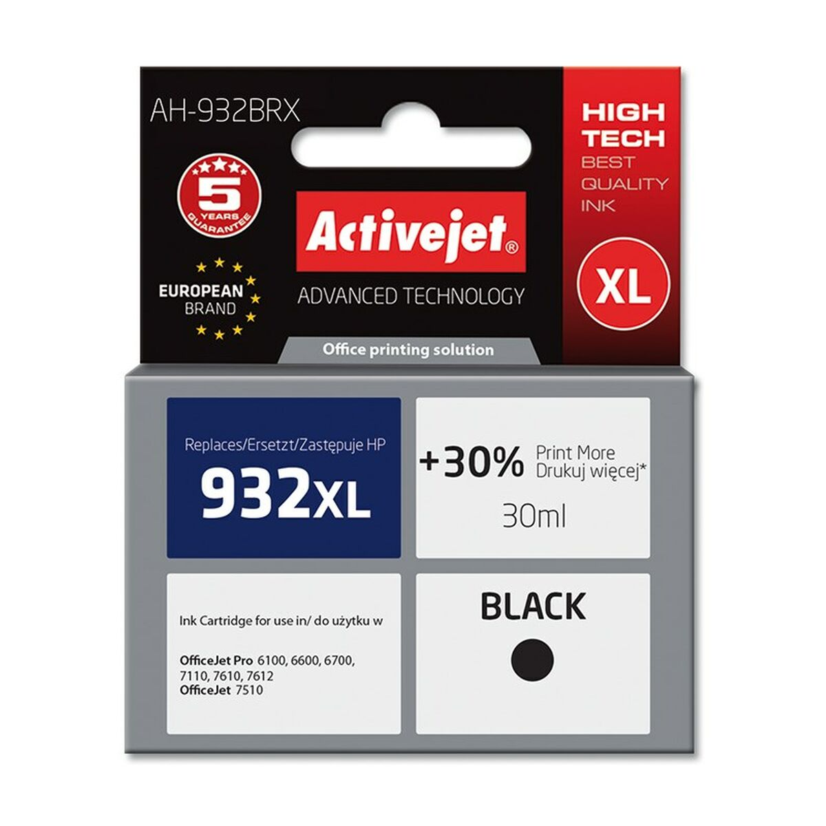 Tusz Activejet 932XL czarny, rozmiar XL, 30ml, do drukarek HP OfficeJet.