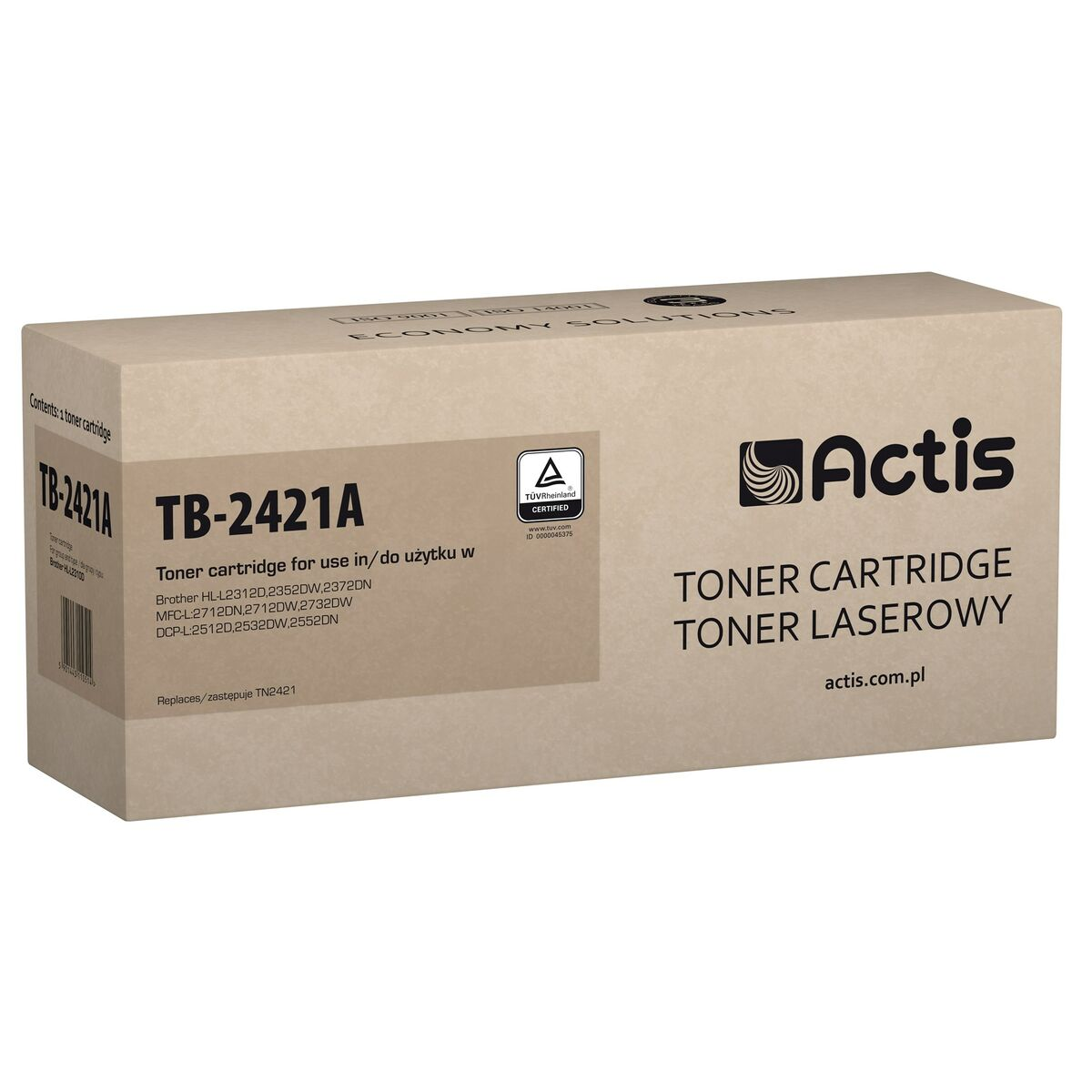 Toner Actis TB-2421A do drukarek Brother, na brązowym kartonie z nadrukiem.
