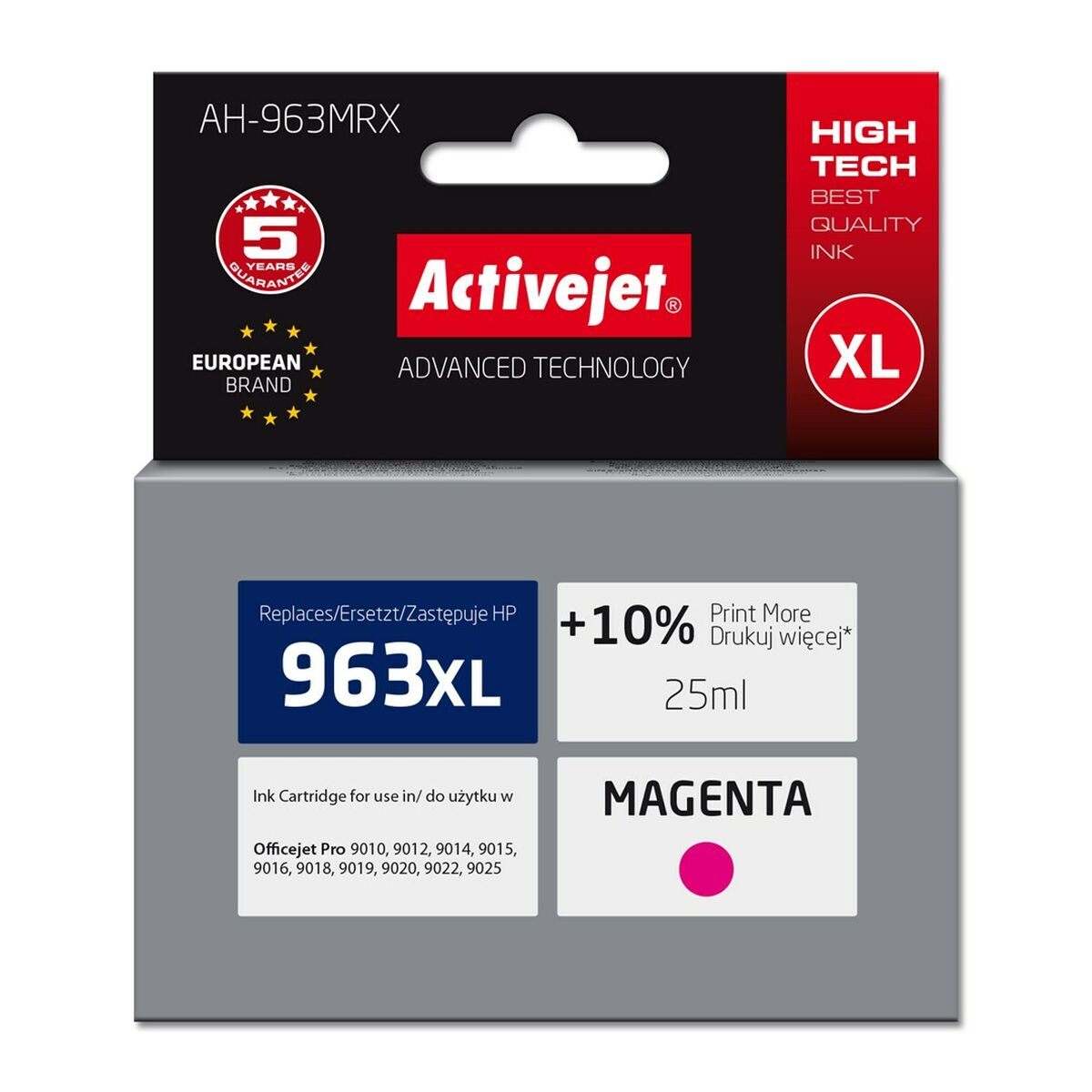 Tusz Activejet 963XL Magenta XL z 5-letnią gwarancją, 10% więcej wydruku.