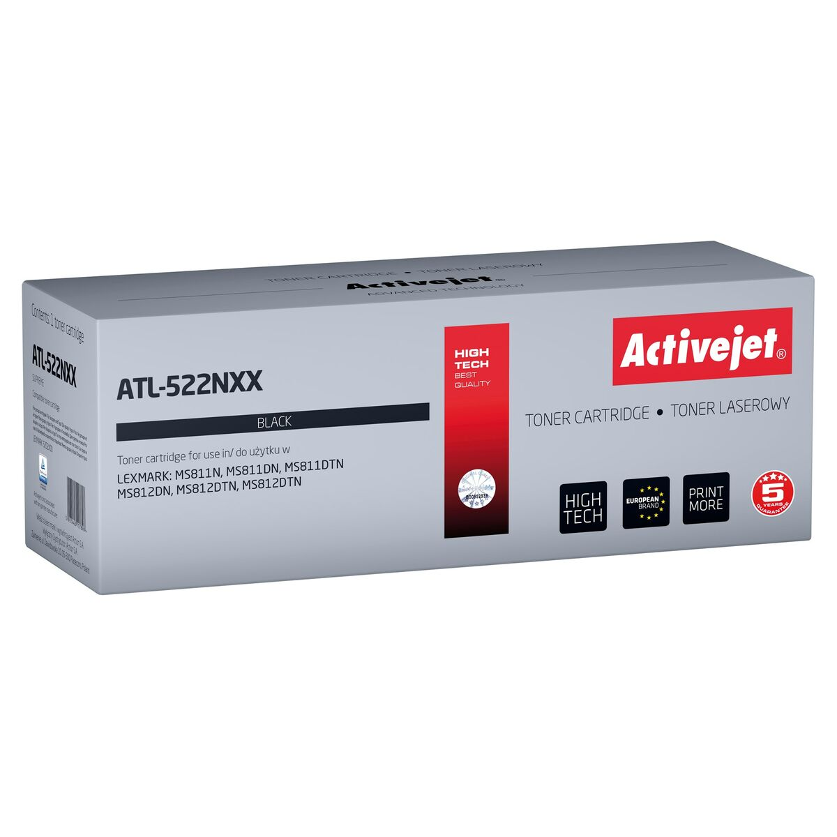 Pudełko czarnego tuszu Activejet ATL-522NXX do drukarek Lexmark.