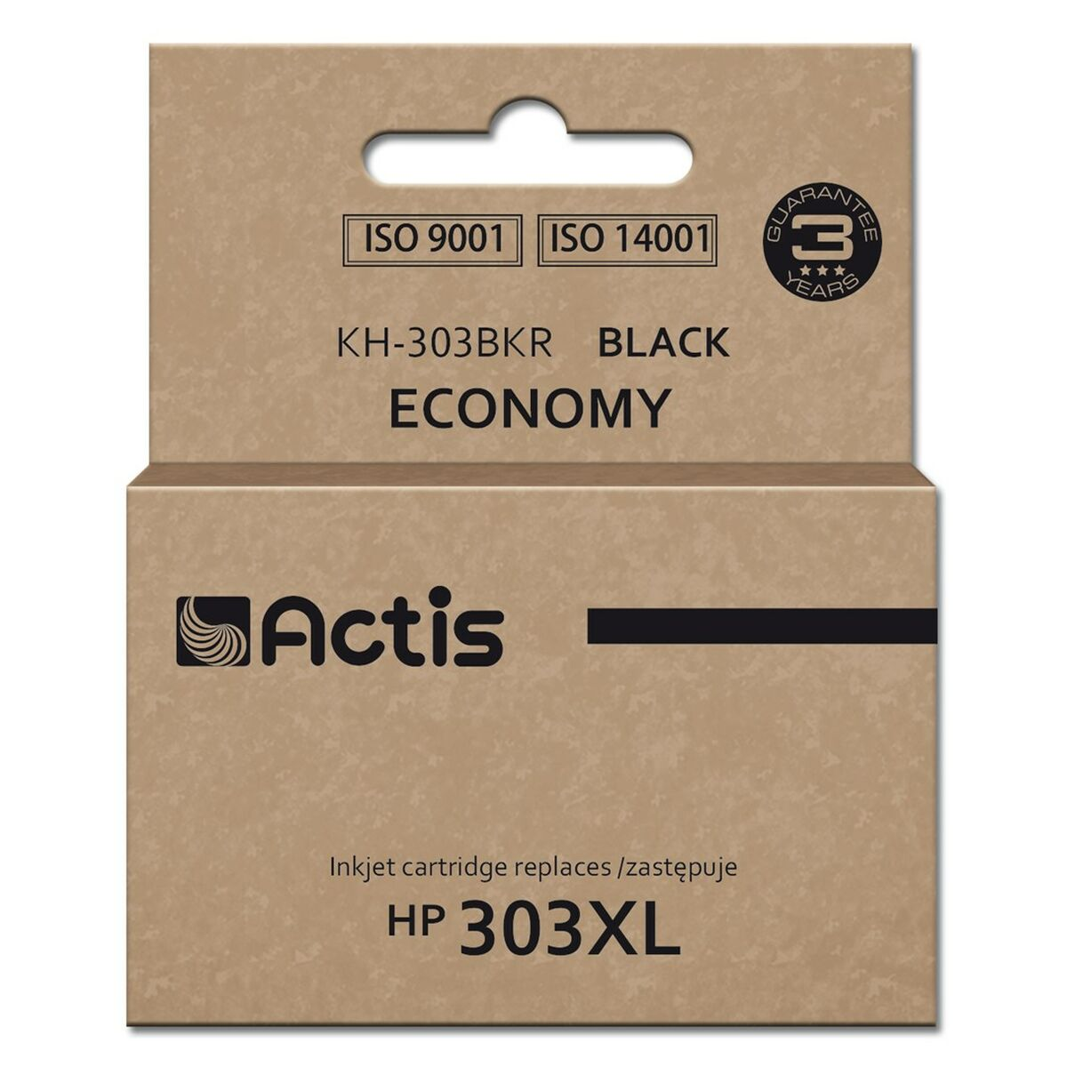 Opakowanie czarnego tuszu Actis KH-303BKR Economy do drukarki HP 303XL.