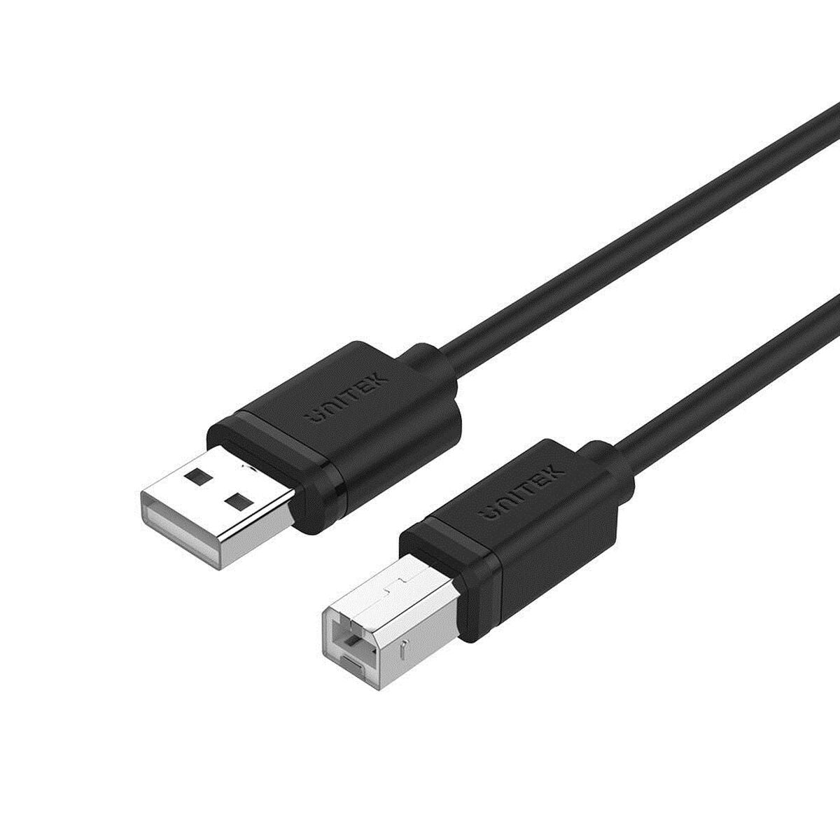 Dwa czarne kable UNITEK: złącze USB typu A, złącze USB typu B.
