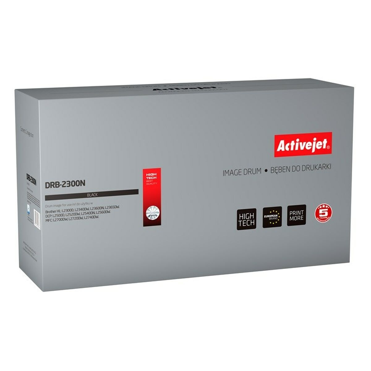 Szare opakowanie bębna obrazowego Activejet DRB-2300N z detalami produktu.