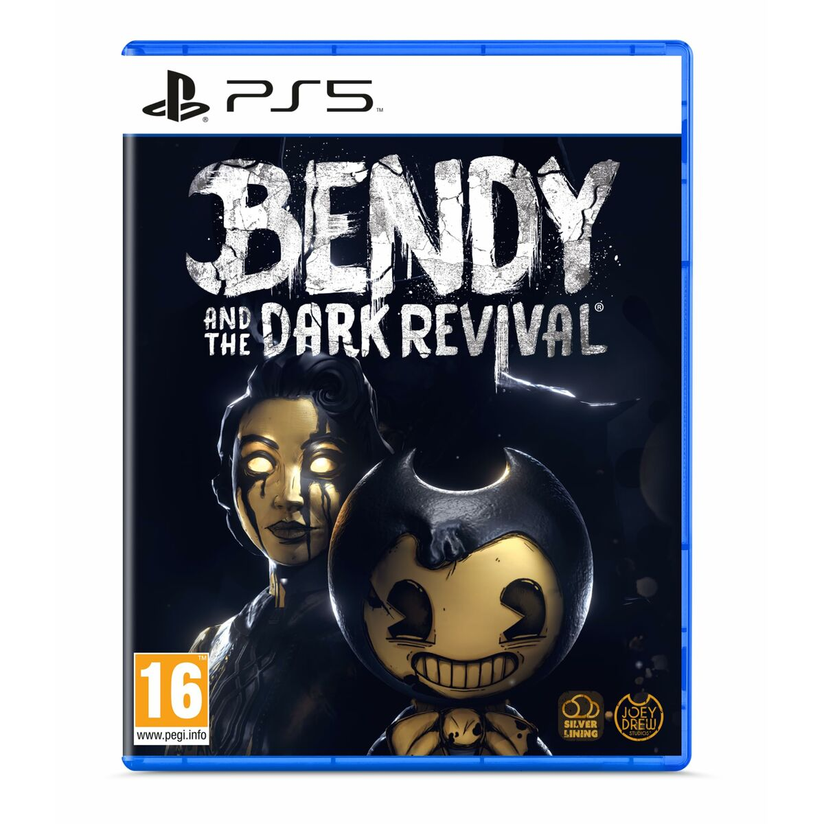 Copertina gioco PS5 Bendy and the Dark Revival con Bendy e una donna.