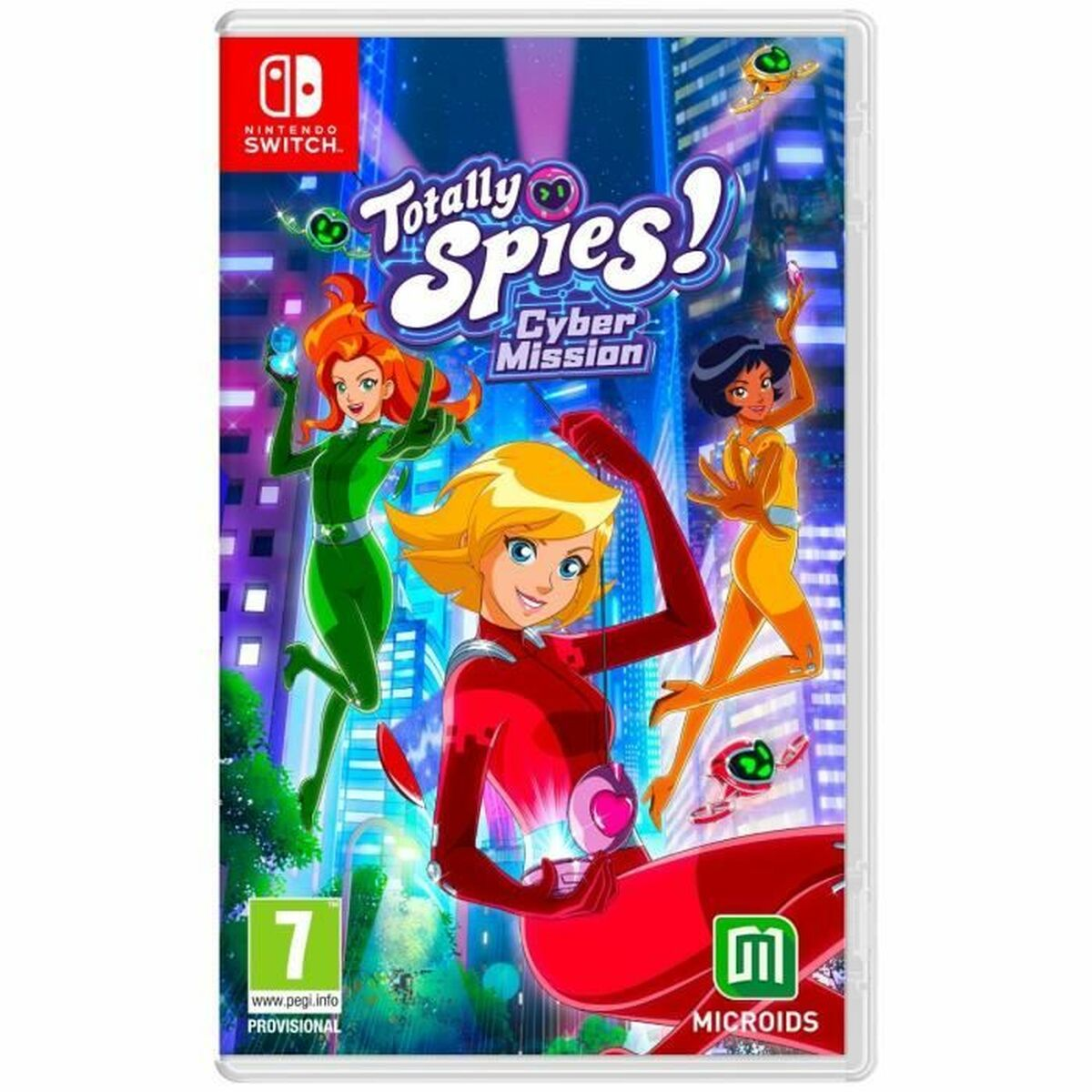 La copertina "Cyber Mission" di Totally Spies! per Nintendo Switch mostra tre spie in azione.