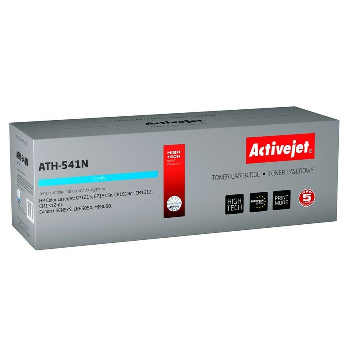 Szare pudełko z tonerem Activejet Cyan, model ATH-541N.