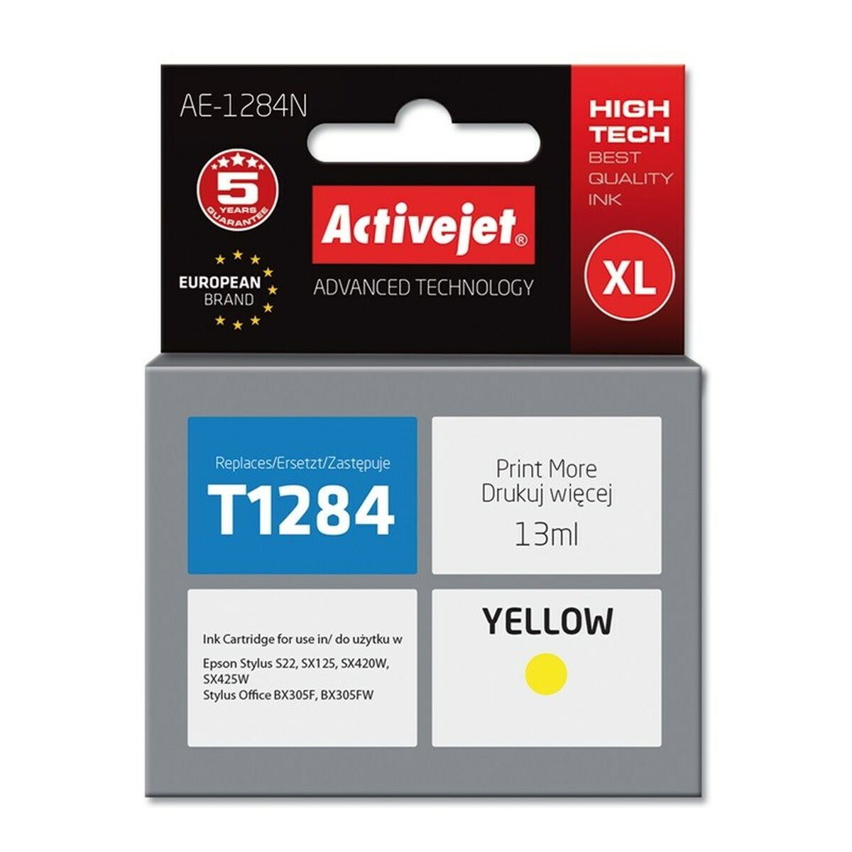 Opakowanie żółtego tuszu Activejet T1284 XL do drukarek Epson.