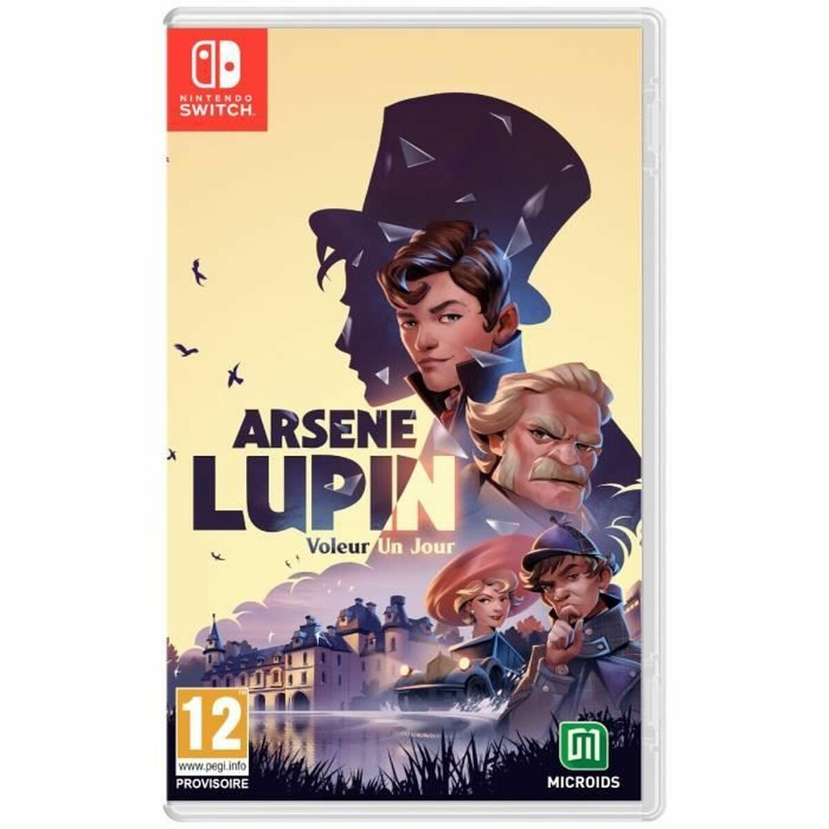 Copertina del gioco Nintendo Switch di Arsene Lupin con personaggi e castello.