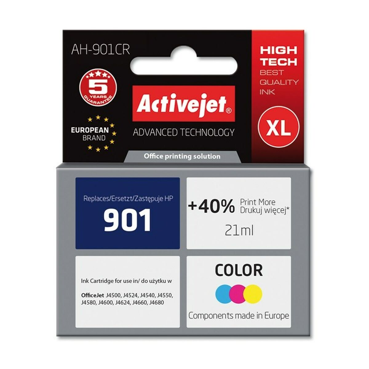 Cartuccia d'inchiostro Activejet AH-901CR, formato XL, 5 anni garanzia, per OfficeJet.