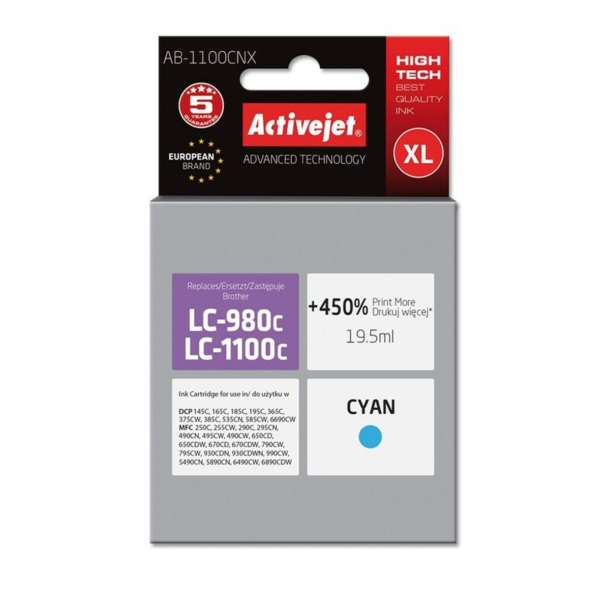 Tusz Activejet XL cyjan do Brother LC-980C/LC-1100c, 19.5ml.