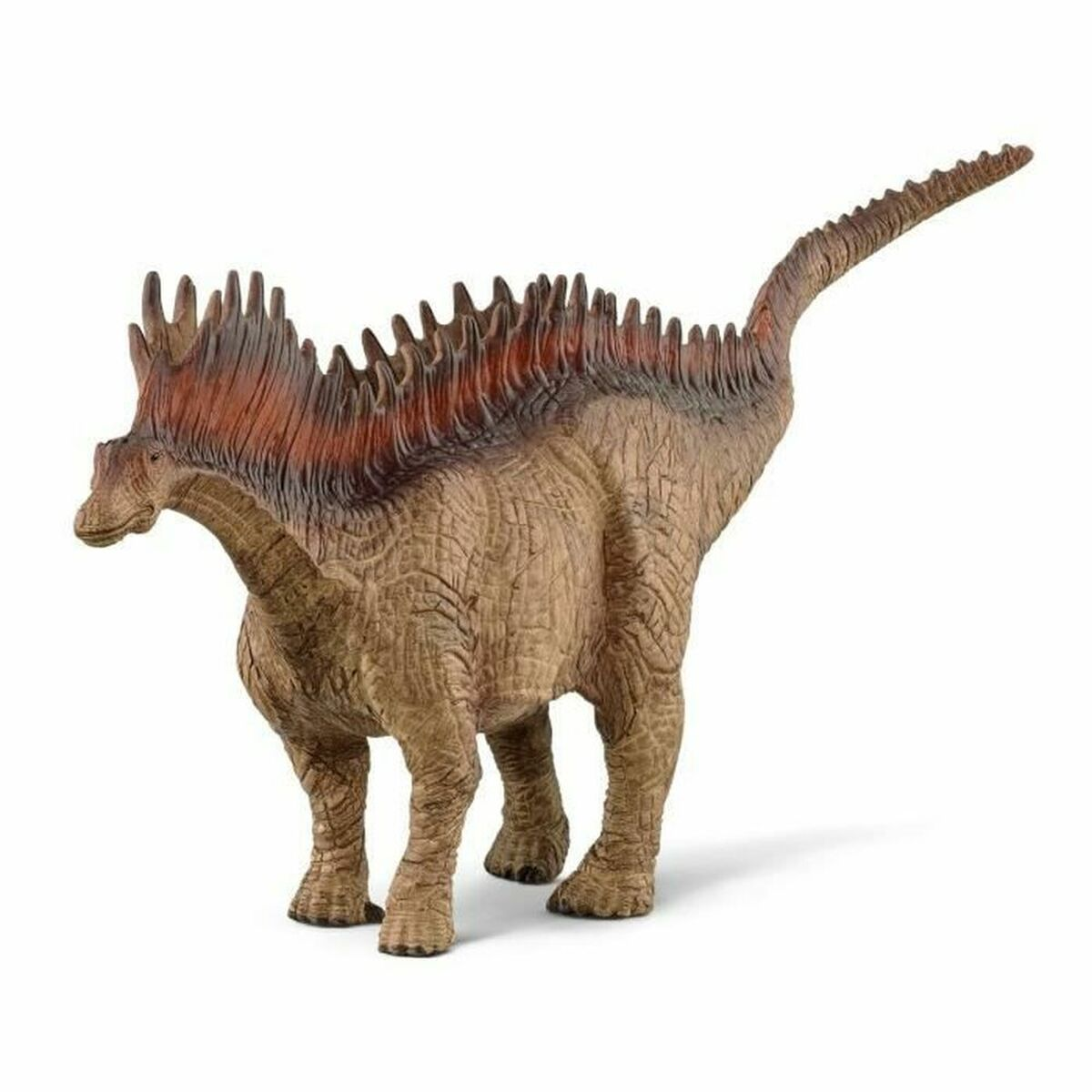 Dinosauro marrone con una fila di spine lungo la schiena e la coda.