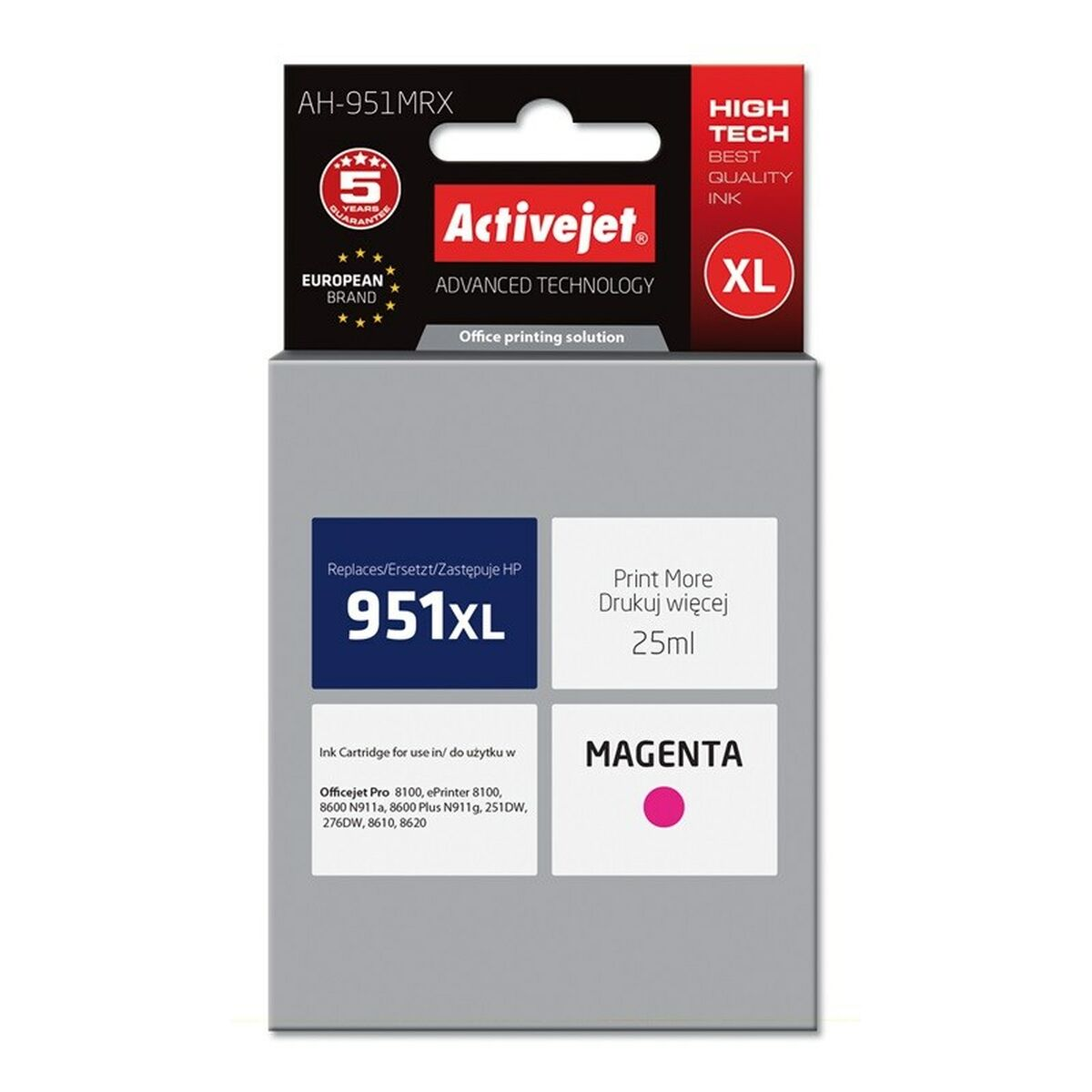 Tusz Activejet 951XL Magenta, rozmiar XL, pojemność 25ml.